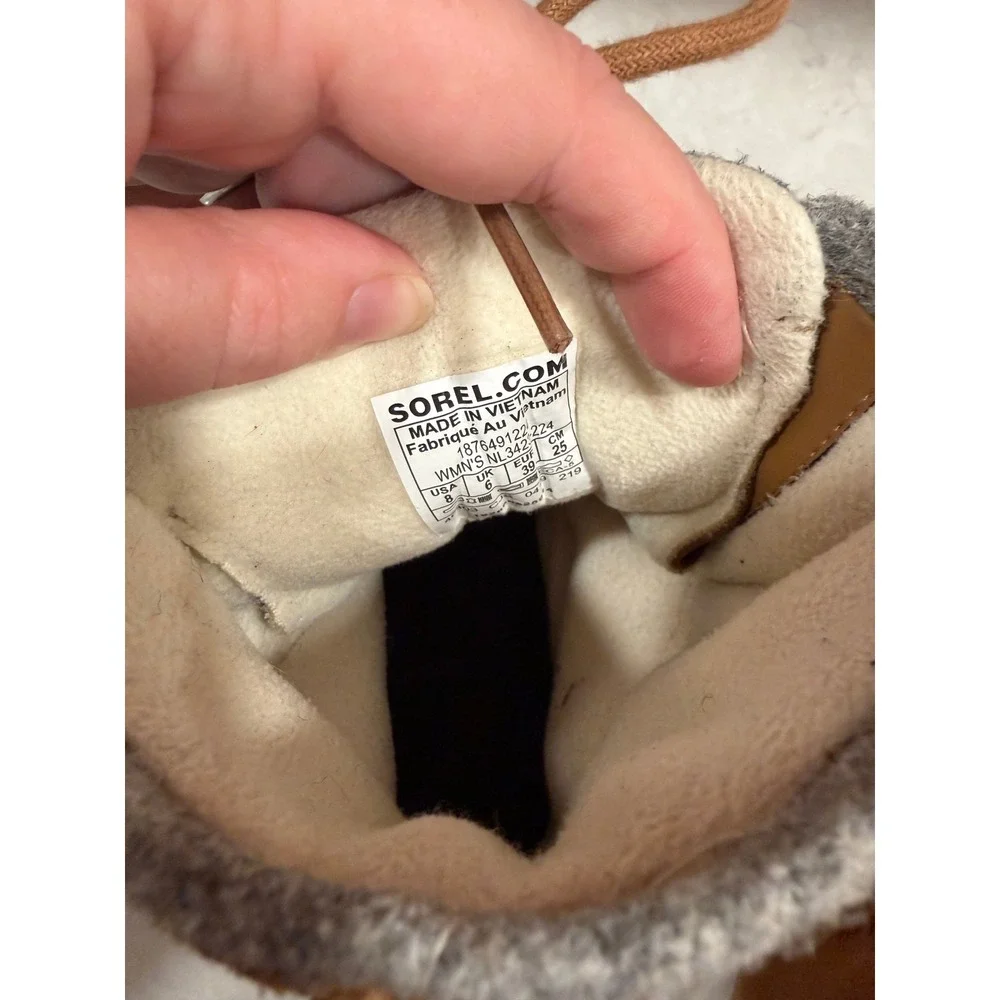 Sorel Explorer Joan Tan Grey Waterproof Winter Boots NL3423-224 Womens 8
